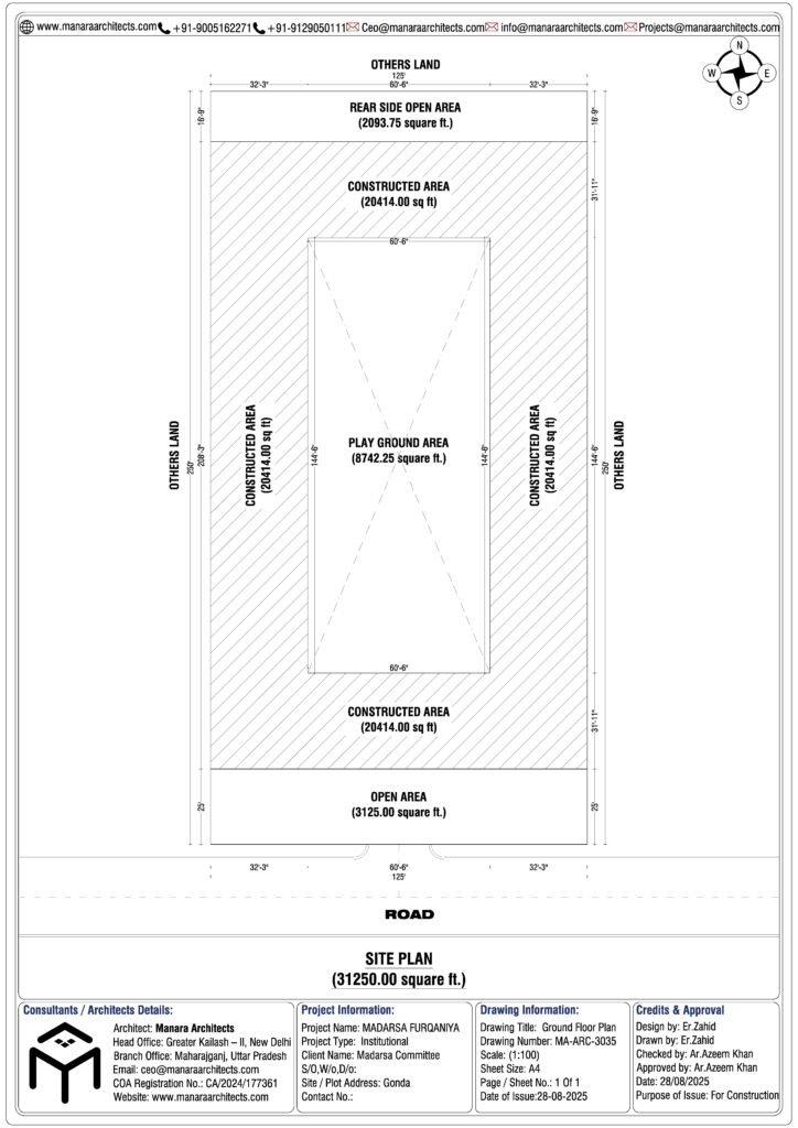 Site Plan Drawing of Furqania Madarsa Gonda for Recognition