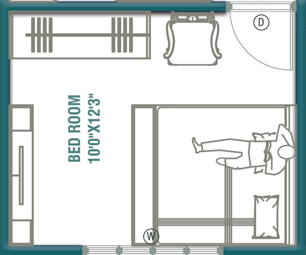 Master Bedroom layout 10'×12'3" in 20×25 House Plan 2BHK north facing small home design
