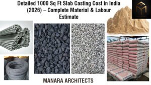 Cement bag, sand and aggregate used for RCC slab casting and construction material calculation for 1000 sq ft slab